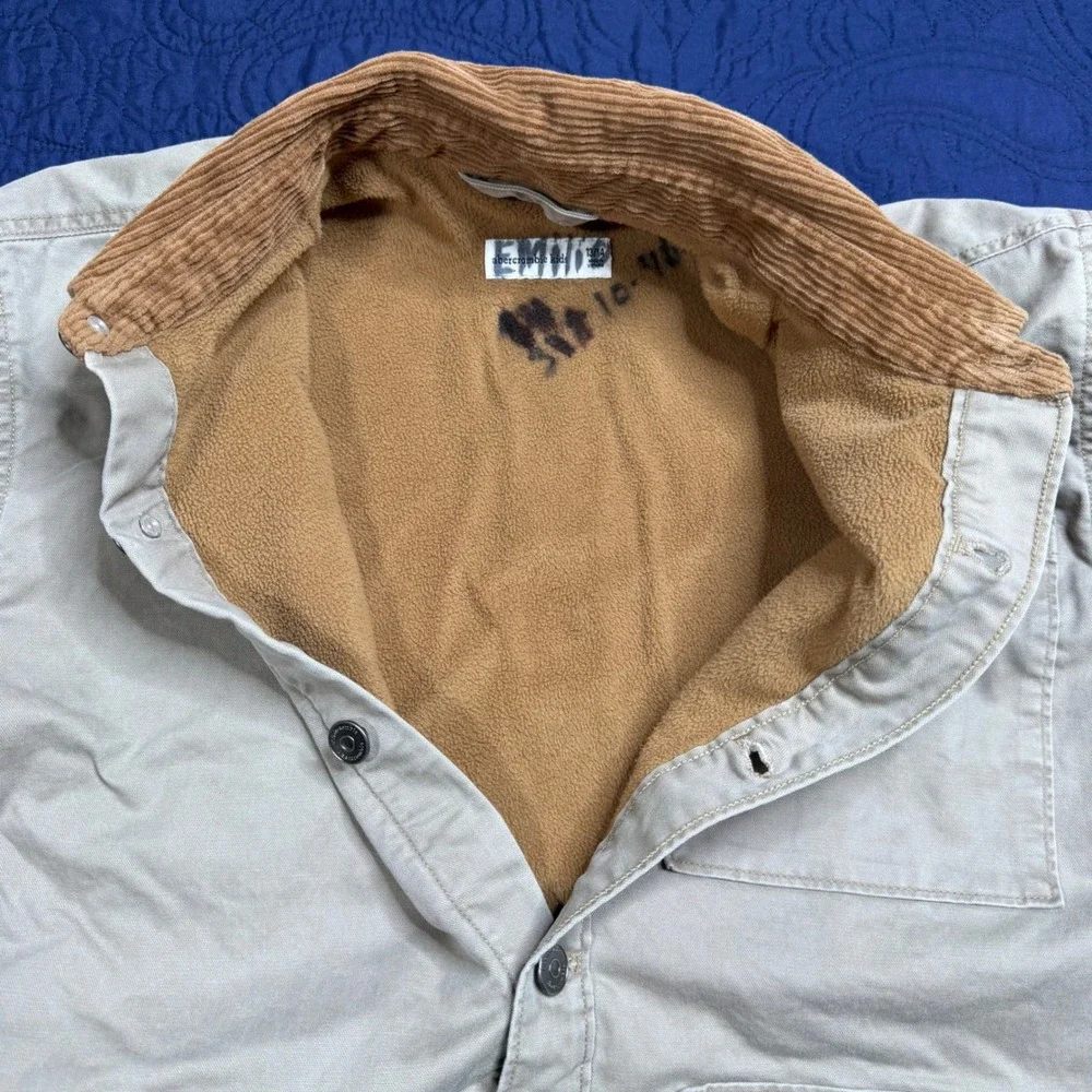Abercrombie Kids Tan Canvas‎ Chore Jacket Fleece Lined Corduroy Collar 13/14
